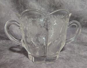 Vintage Duncan & Miller First Love Crystal Double Handled Sugar Manganese GLOWS